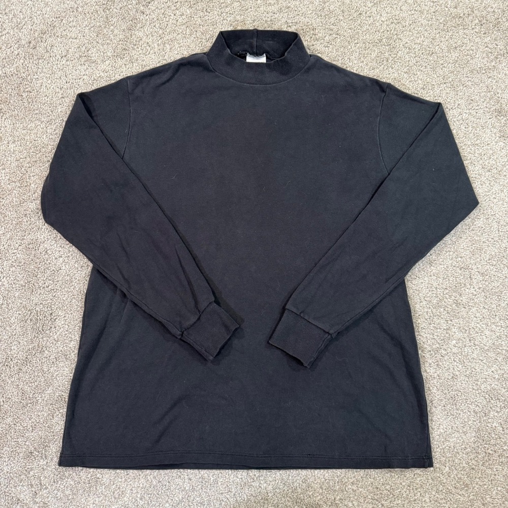 Duofold Mens L Mock Neck Long Sleeve Shirt Black 100% Cotton Base Layer‎ USA VTG